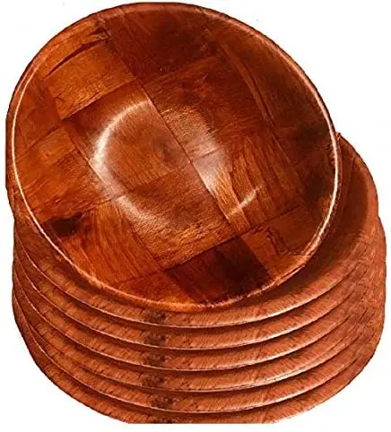 Wooden Woven Salad Bowl, Woven Wood Snack Bowls 8"-Inch, Set of 6