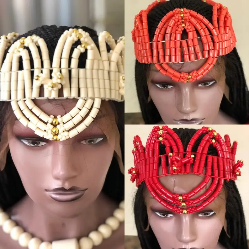 Coral beaded crown for traditional weddings