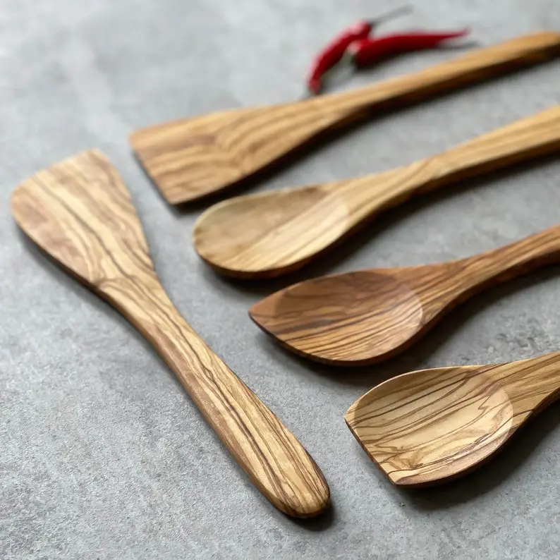 Olive Wood 5 Piece Kitchen Spatula/Spoon Set | Cooking Utensils | Wooden Utensils | Sustainable Wood | Wooden Kitchenware | Home Gift